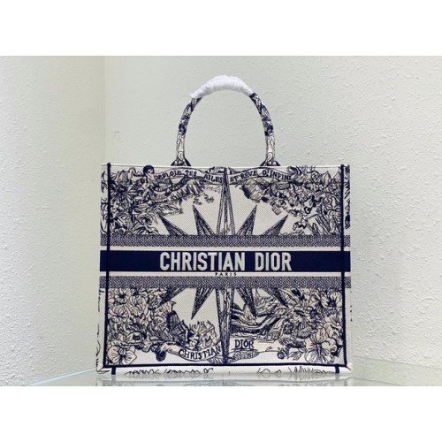 GROSSE DIOR BOOK TOTE Weiß und Blau Multicolor Reve dInfini Stickerei M1286Z