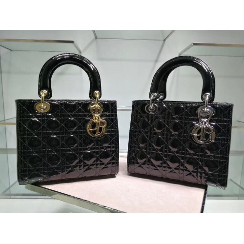 Lady Dior Tasche Lack Cannage Kalbsleder Original Leder CAL44550 Schwarz