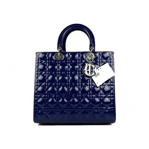 Christian Dior Patent Taschen Große Lady Dior Tasche CAL44561 Blau Silber