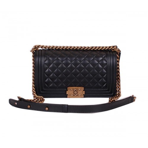 Le Boy Chanel Flap Umhängetasche Schwarz Schafsleder CHA67086 Gold