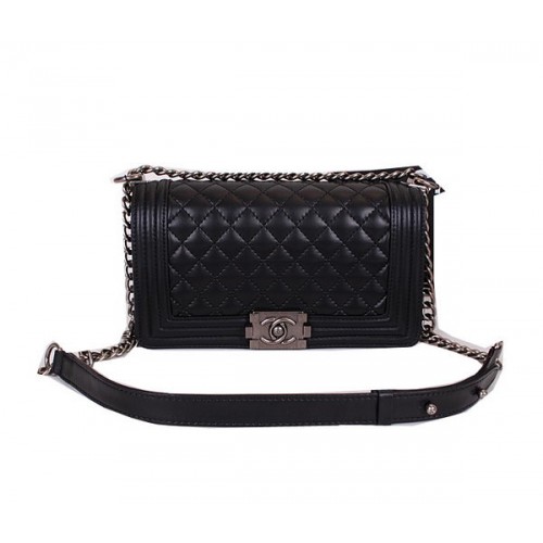 Le Boy Chanel Flap Umhängetasche Schwarz Schafsleder CHA67086 Silber