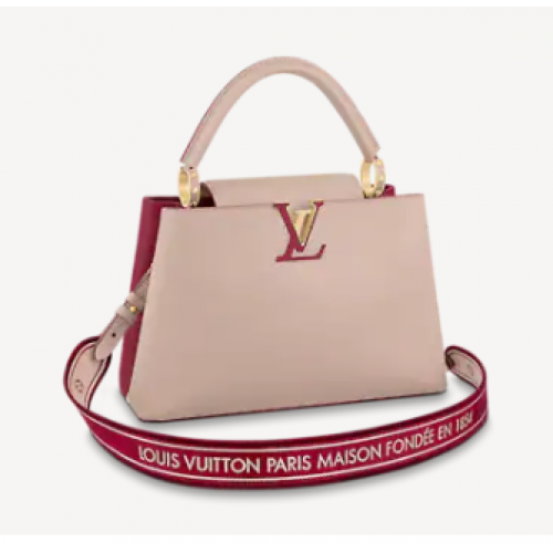 Louis Vuitton CAPUCINES MM M58608 Eggshell&Lie de Vin Rot