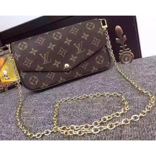Louis Vuitton Monogram Canvas Felicie Chain Wallet M61276 Schwarz