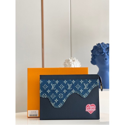 Louis Vuitton Monogram Drip Taurillon POCHETTE VOYAGE Denim M45961 Blau