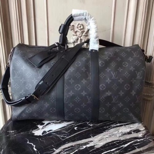 Louis Vuitton Monogram Eclipse Canvas KEEPALL 41418 LF Schwarz