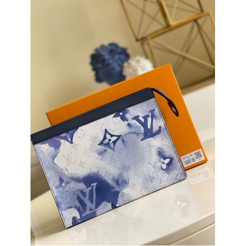 Louis Vuitton Monogram Eclipse POCHETTE VOYAGE MM M80460 Blau & Weiß