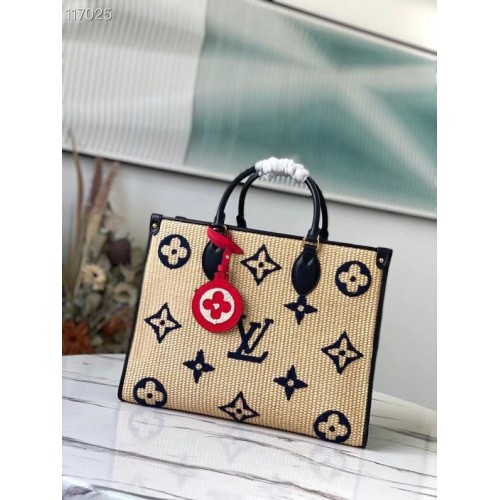 Louis Vuitton Onthego Monogram Raffia Giant Weave Embroidery Medium Tote Bag M57723 Blau