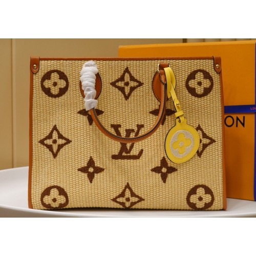 Louis Vuitton Onthego Monogram Raffia Giant Weave Embroidery Medium Tote Bag M57723 Braun
