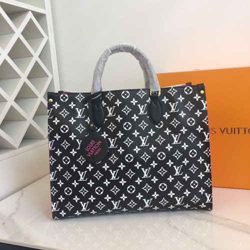 Louis Vuitton Original Leder ONTHEGO MM M46060 Schwarz Weiß Rosa