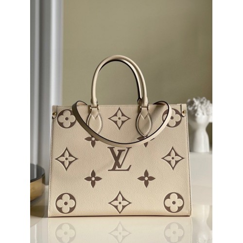 Louis Vuitton Original Onthego mittelgroße Einkaufstasche Creme M45495 Braunes Logo