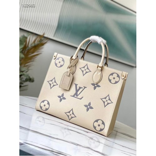 Louis Vuitton Original Onthego mittelgroße Tragetasche Creme M45495 Graues Logo