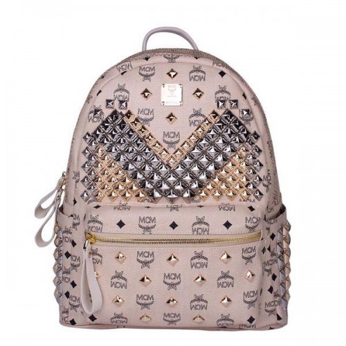 MCM Medium Stark Front Studs Rucksack MC4237 Beige