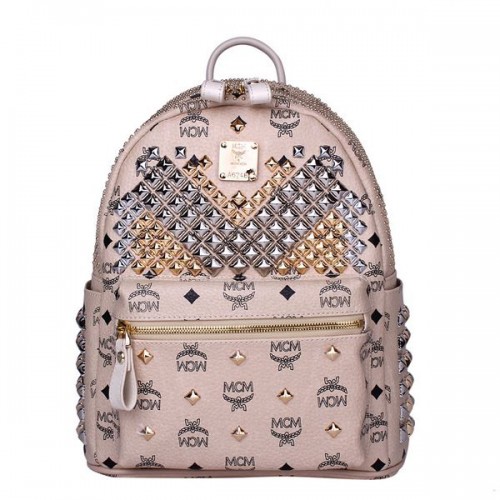 MCM Kleiner Stark Front Studs Rucksack MC4237S Beige