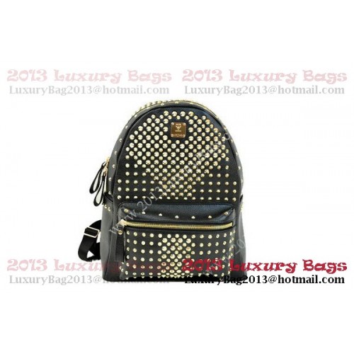 MCM Stark Rucksack aus schwarzem genarbtem Leder