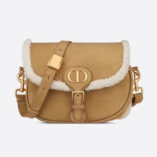 MITTLERE DIOR BOBBY TASCHE Camelfarbener Shearling M9319U