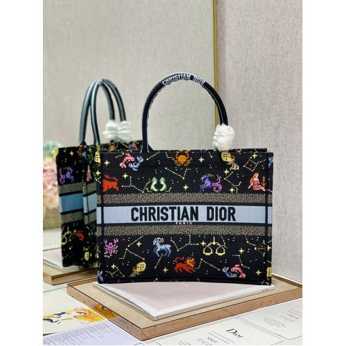 MITTLERE DIOR BOOK TOTE Schwarz Multicolor Dior Pixel Zodiac Stickerei M1296ZRUV
