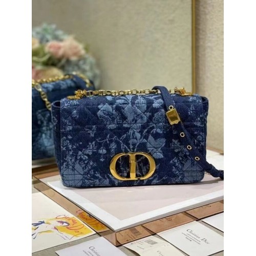 MITTLERE TASCHE DIOR CARO Blue Dior Flowers Cannage Denim M9243UJ