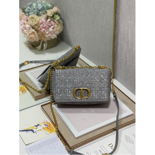 MITTLERE DIOR CARO TASCHE Macrocannage Tweed-Stickerei M9242 grau