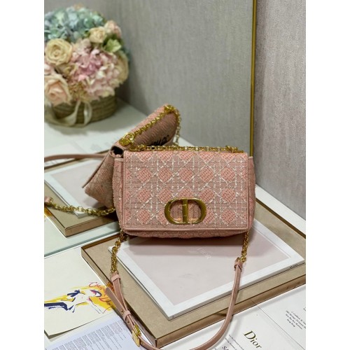 MITTLERE DIOR CARO TASCHE Macrocannage Tweed-Stickerei M9242 Rosa