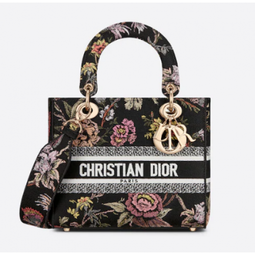 MITTLERE LADY D-LITE TASCHE Dior Jardin Botanique-Stickerei Schwarz Mehrfarbig M0565O