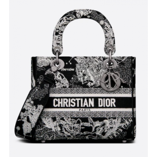 MITTLERE LADY D-LITE TASCHE Schwarze Toile de Jouy Zodiac-Stickerei M0565BRHZ