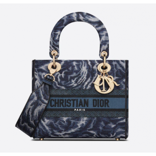 MITTLERE LADY D-LITE TASCHE Blaue Stickerei mit Dior-Rosen M0565ORVG