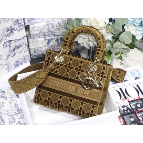 MITTLERE LADY D-LITE TASCHE Brown Cannage bestickter Samt M0565OW