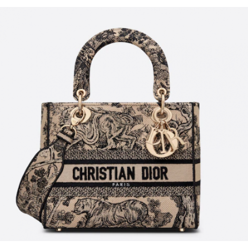 MITTLERE LADY D-LITE TASCHE Braune Toile de Jouy-Stickerei M0565OTDT