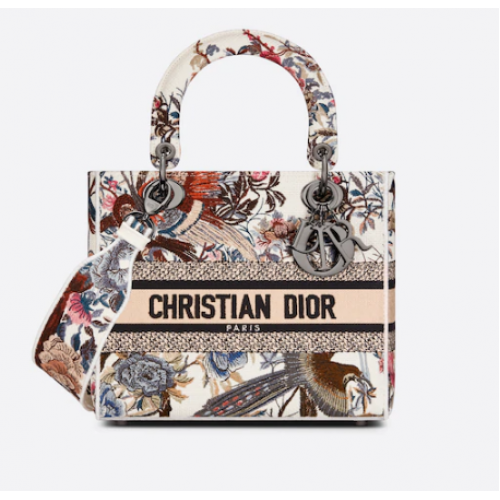 MITTLERE LADY D-LITE TASCHE Ecru Multicolor Dior Jardin d Hiver Stickerei M0565BRWD