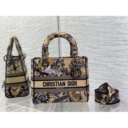 MITTLERE LADY D-LITE TASCHE Ecru Multicolor Dior Jardin d Hiver Stickerei M0566BRWD