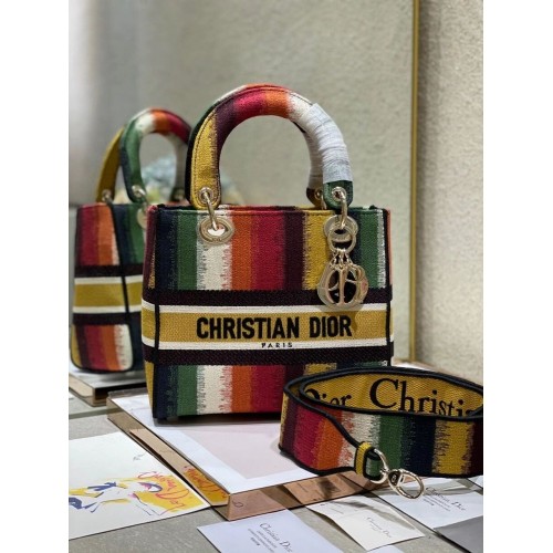 MITTLERE LADY D-LITE TASCHE Mehrfarbige D-Streifen-Stickerei M0565ORFQ