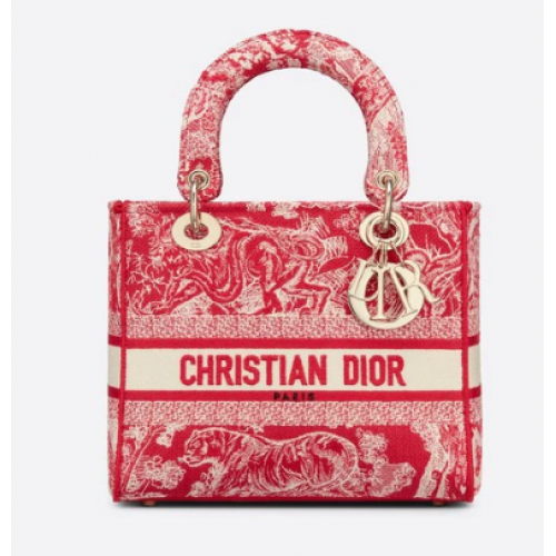 MITTLERE LADY D-LITE TASCHE Himbeere Toile de Jouy Reverse Embroidery M0565OR