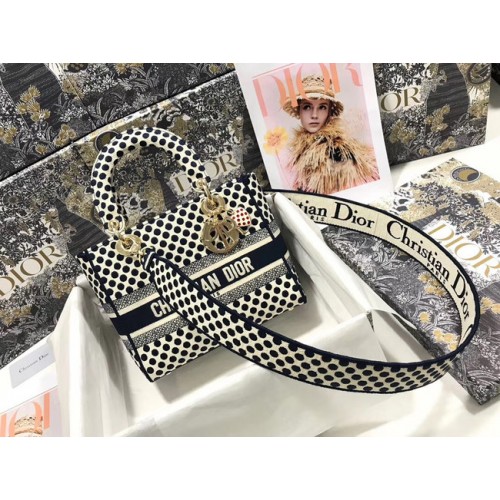 MITTLERE LADY D-LITE DIORAMOUR TASCHE Navy Dior Dots Embroidery M0565OBB Navy