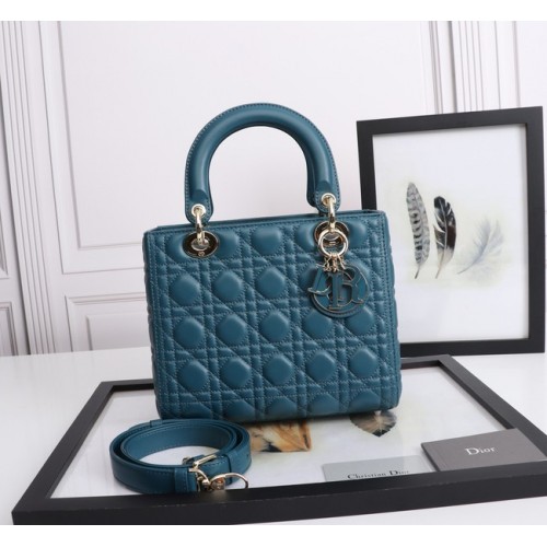 MITTLERE DIOR DAMENTASCHE Cannage Lammleder M0565E blau