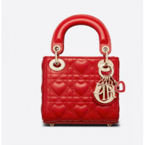 MICRO DIORAMOUR LADY DIOR TASCHE Hellrotes Cannage-Lammleder mit Herzmotiv S0856ON