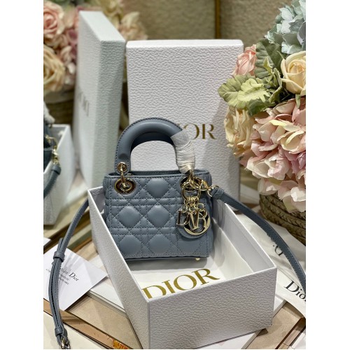 MICRO DIORAMOUR LADY DIOR TASCHE S08568 Graues goldfarbenes Metall