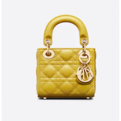 LADY DIOR MICRO TASCHE Senfgelb Cannage Lammleder S0856O