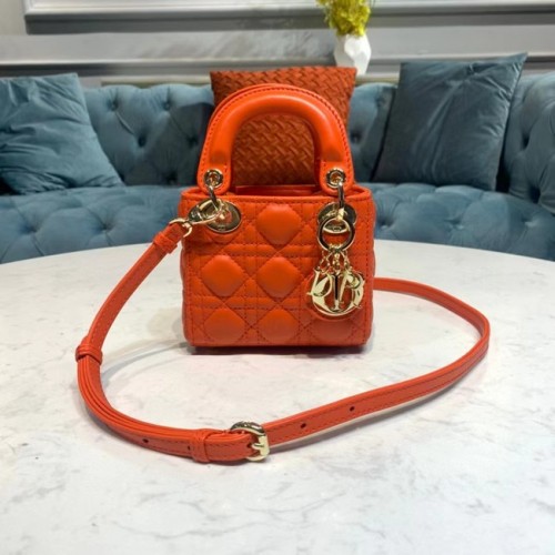MICRO LADY DIOR TASCHE Scarlet Cannage Lammleder S0856O orange&gold