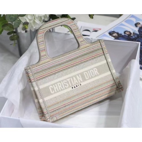MINI DIOR BOOK TOTE Mehrfarbige Streifenstickerei S5475Z