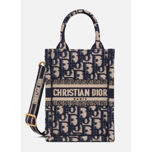 MINI DIOR BOOK TOTE TELEFONTASCHE Blaue Dior Oblique-Stickerei S5555CRIW