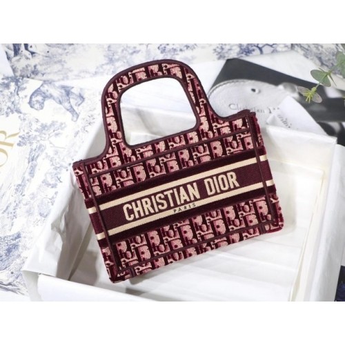 MINI DIORAMOUR DIOR BOOK TOTE Burgund Cannage Bestickter Samt S5475ZB