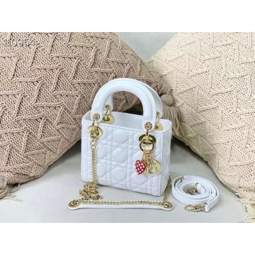 MINI LADY DIOR TASCHE Cannage Lammleder M0505OC weiß