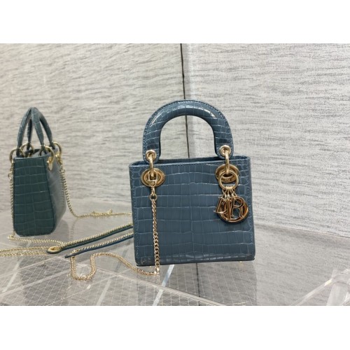 MINI LADY DIOR TASCHE Cannage-Krokodil-Kalbsleder C0966 blau