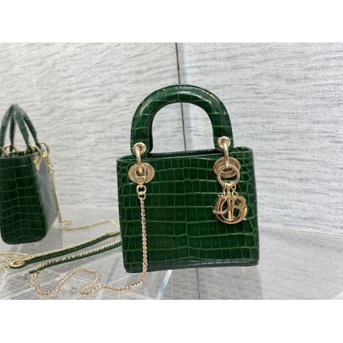 MINI LADY DIOR TASCHE Cannage-Krokodil-Kalbsleder C0966 grün