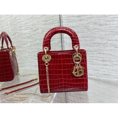 MINI LADY DIOR TASCHE Cannage-Krokodil-Kalbsleder C0966 rot