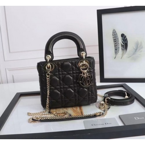 MINI LADY DIOR TASCHE Lammleder M0566OE schwarz&gold