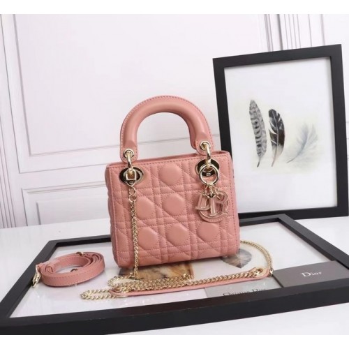 MINI LADY DIOR TASCHE Lammleder M0566OE pink&gold