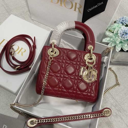 MINI LADY DIOR TASCHE Lammleder M0566OW Wein & Gold