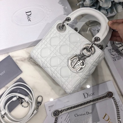 MINI LADY DIOR TASCHE Lammleder M0566OW weiß&silber