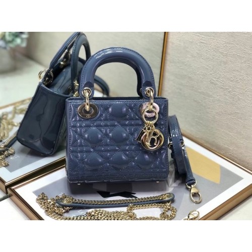 MINI LADY DIOR TASCHE Cannage-Kalbslackleder M0505O Königsblau